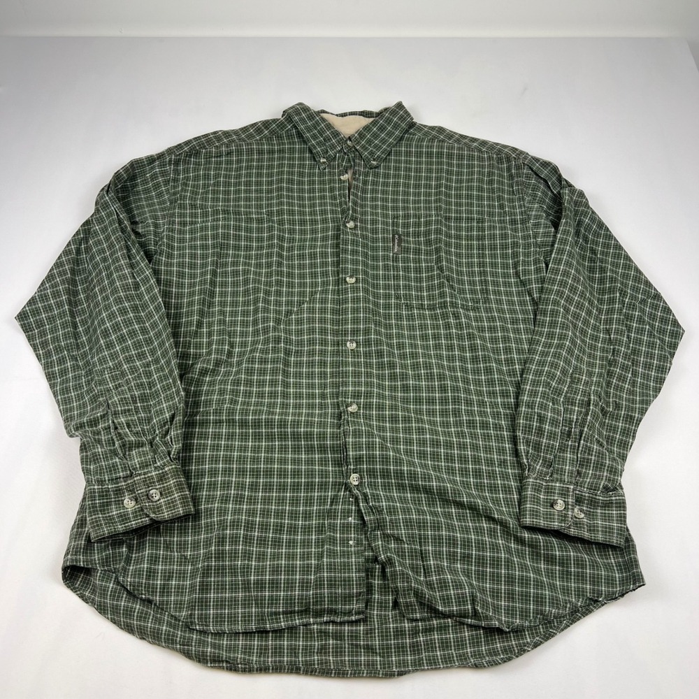 Columbia Shirt AM7692 XL Green Plaid Cotton Button Down Excellent Hiking Mens
